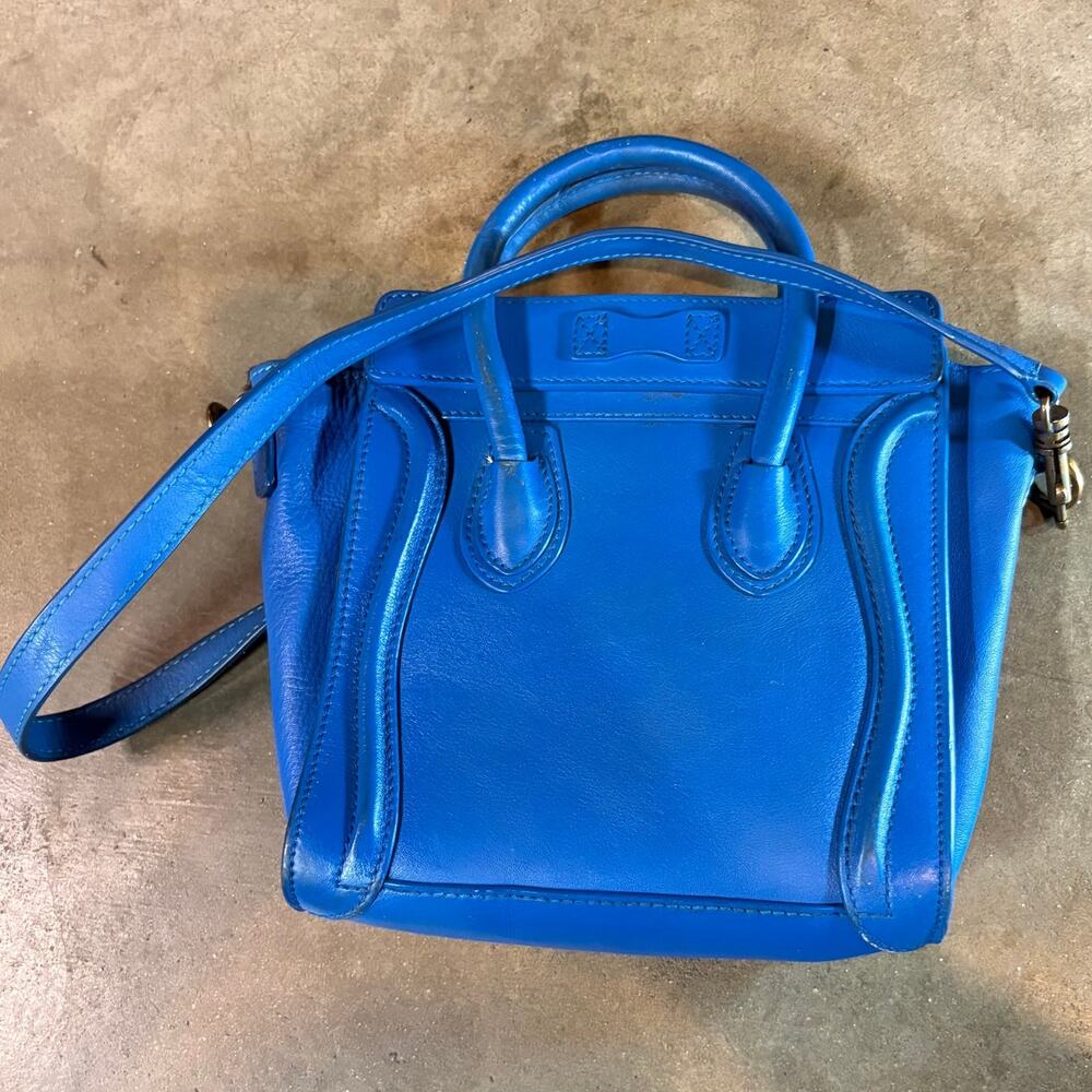 CELINE Luggage Nano Shopper Leather Tote Bag Royal Blue - Picture 2 of 10